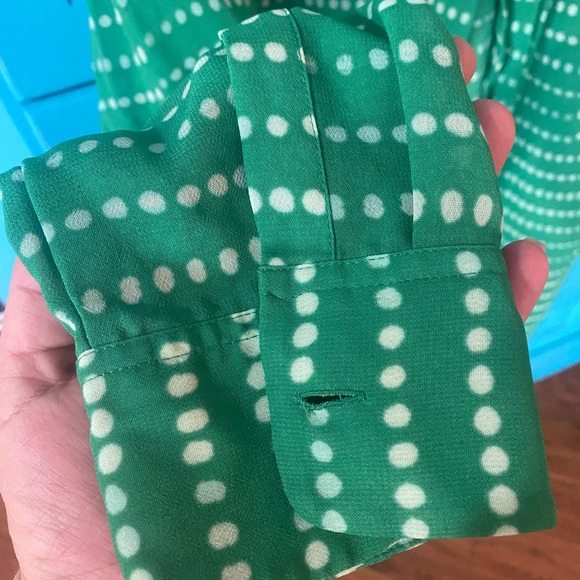 Vibrant Polka Dot Button Up Shirt- Green White Office Casual - Hidden Buttons - Picture 7 of 11
